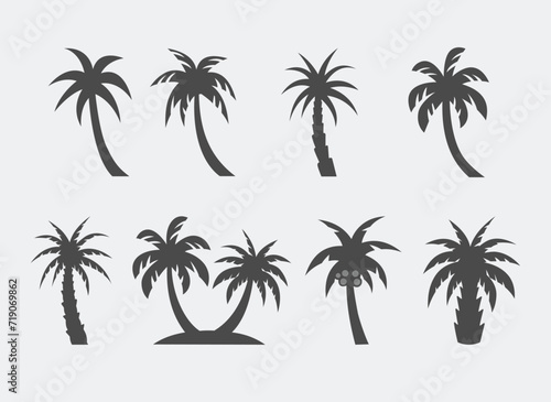 set of coconut trees silhouette
