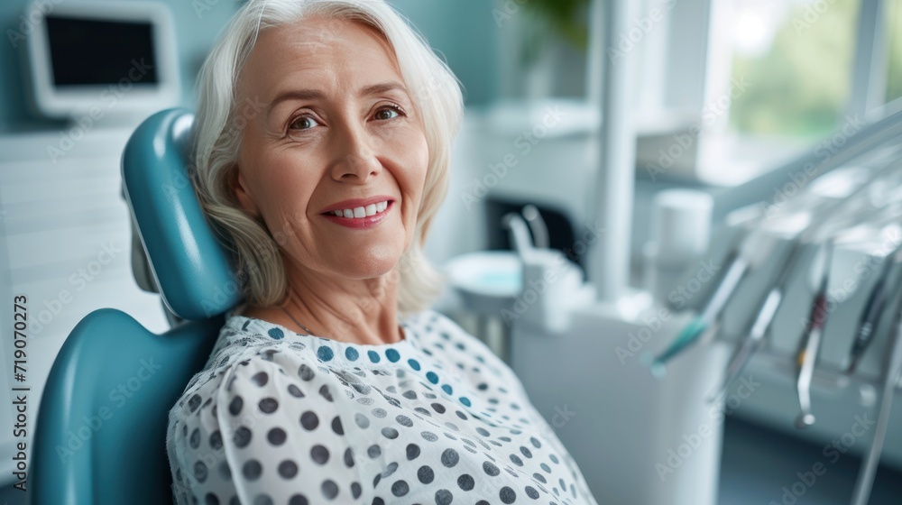 Satisfied senior woman in dentist's office Satisfied senior woman in dentist's office