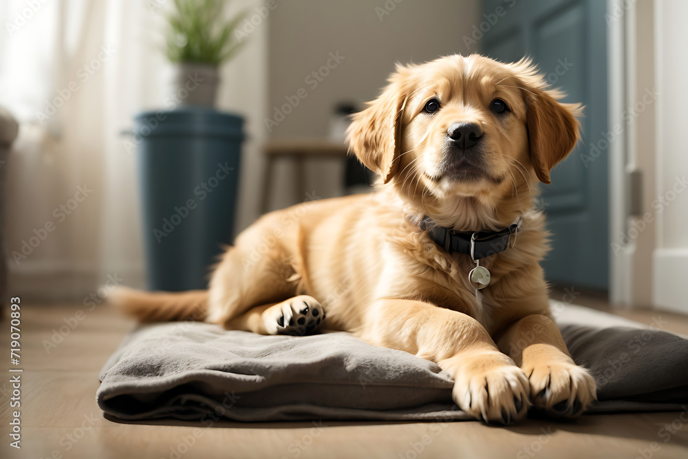 golden retriever puppy sitting on the floor golden retriever puppy sitting on the floor