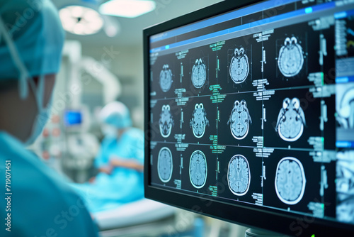 On comatose patient in an intensive care unit, brain tomography is performed AI Generation