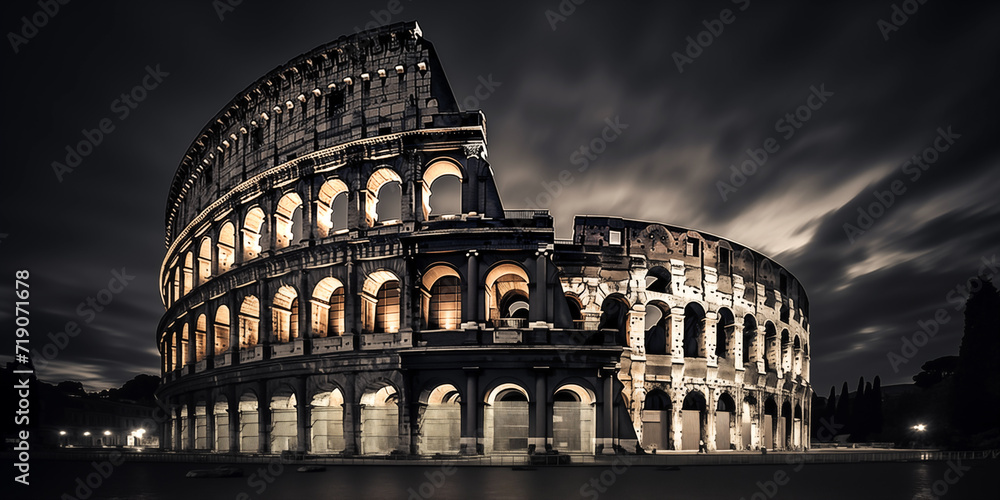The colosseum under a cloudy sky