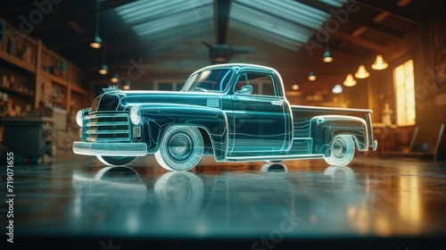 Pickup truck model uses hologram app on digital disc © somchai20162516
