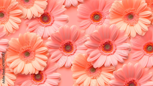 Flower gerbera greeting card with an empty space for text on a soft peach background.