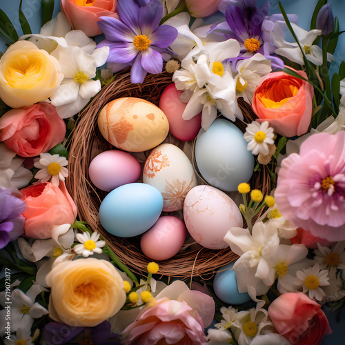 easter eggs and flowers