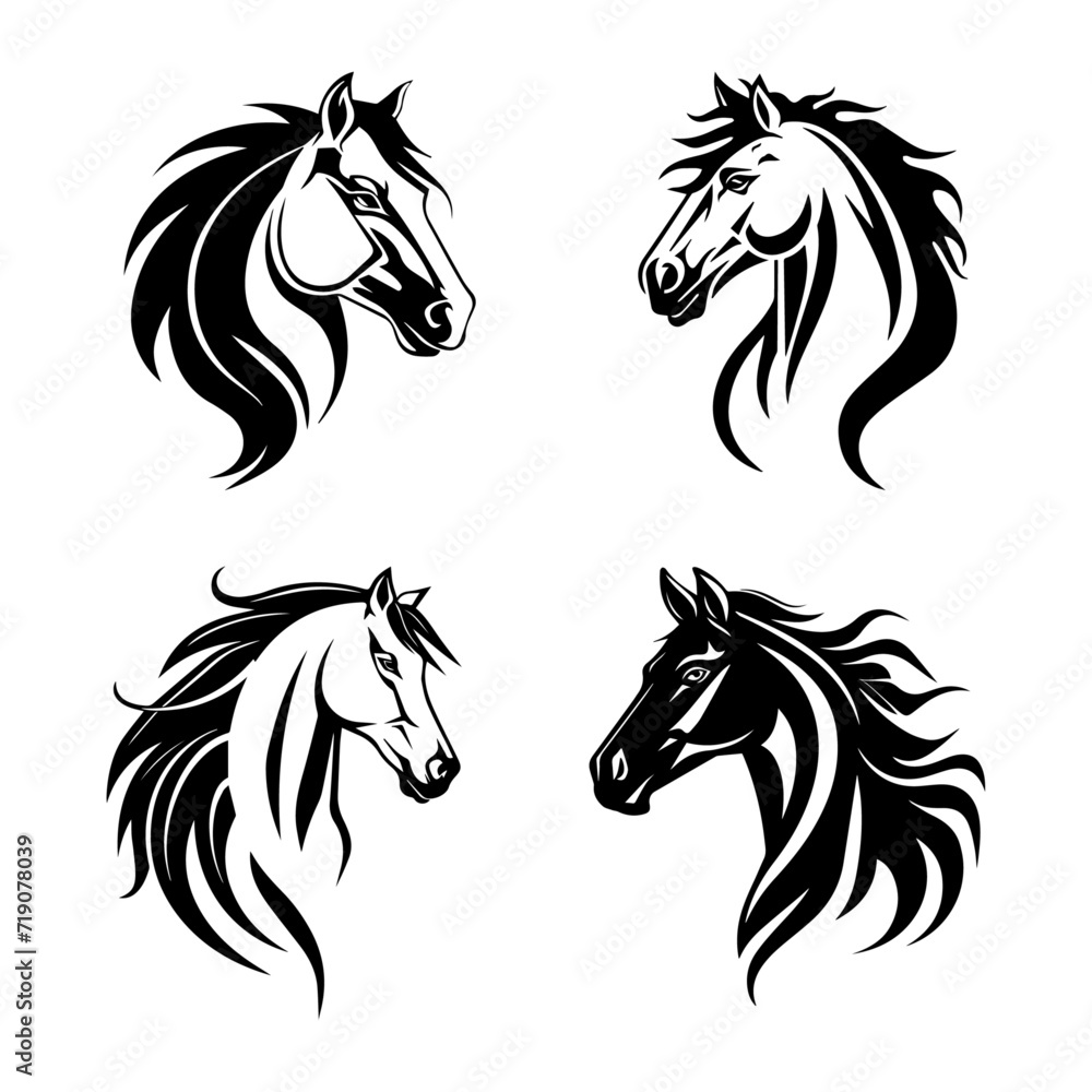 Set of heads black and white. vector logo icon Set of heads black and white. vector logo icon
