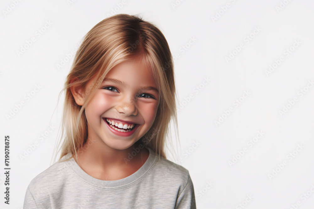 Portrait of a blond little girl laughing, isolated on a white background Portrait of a blond little girl laughing, isolated on a white background
