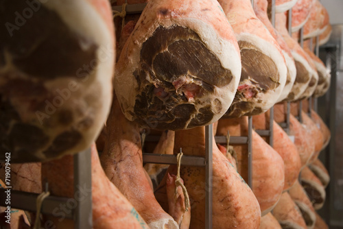 Pork hams hanging dry, Italy