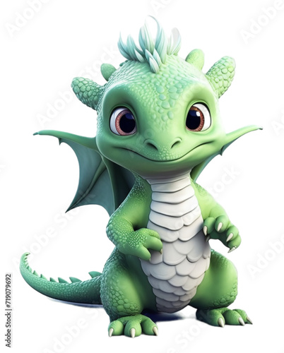 3d illustration of adorable cute dragon cartoon character on transparent background, ai generative