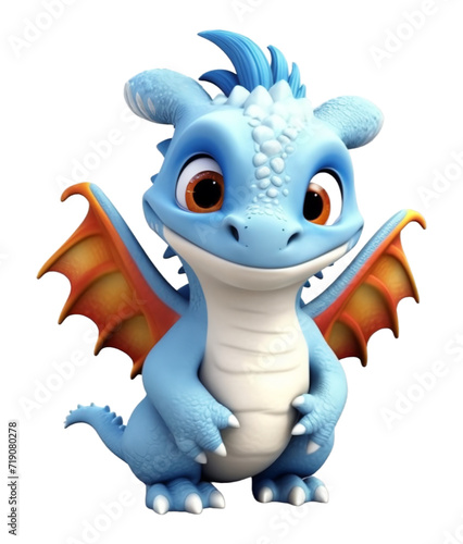 3d illustration of adorable cute dragon cartoon character on transparent background, ai generative