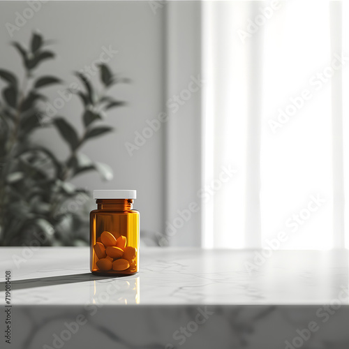 3d closeup of bottle with medicine on a tabel  photo