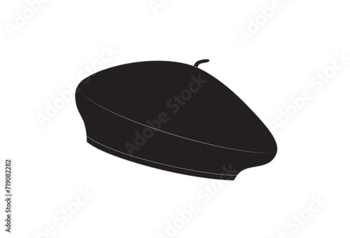 Vector fashion technical drawing of a french beret. Wool fabric.