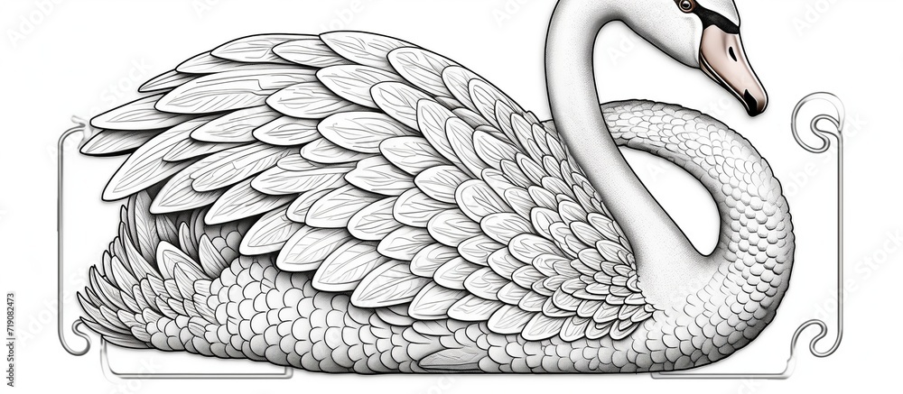 Obraz premium black and white cartoon swan, white swans swimming in lake water