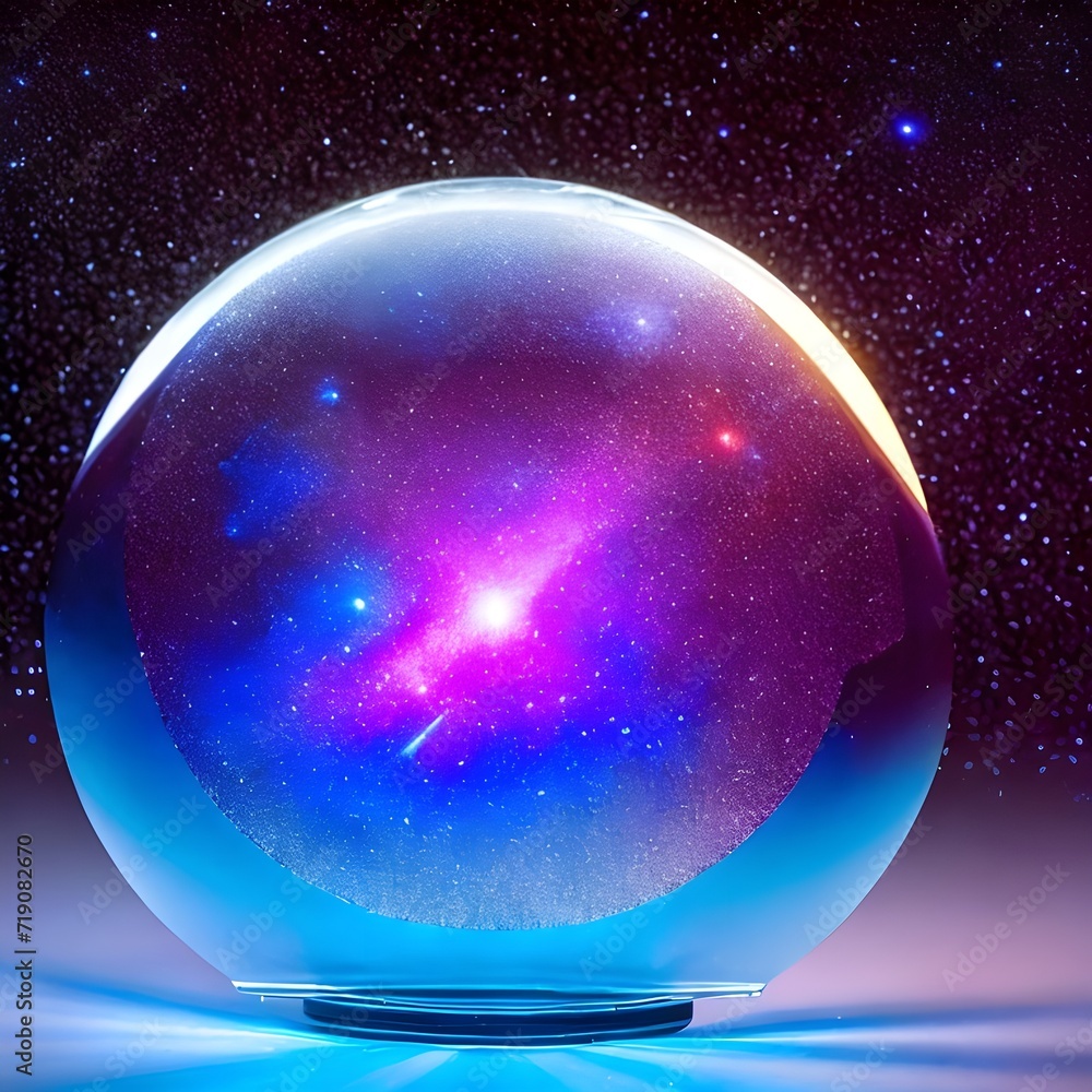 Obraz premium Fantasy generative AI Glassformism. Space, nebula, earth are contained within a glass sphere.
