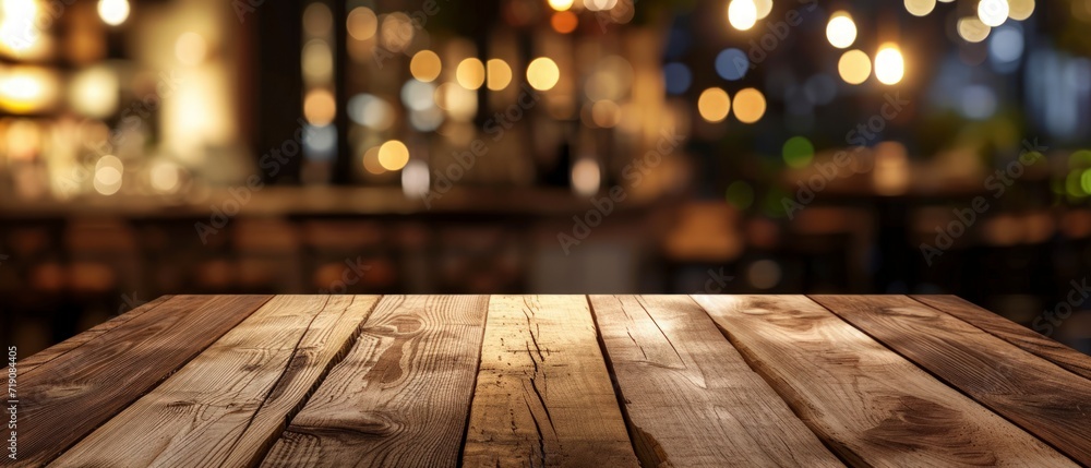 a wooden board empty table set in front of a beautifully blurred background, wooden surface, for product display - obrazy, fototapety, plakaty 