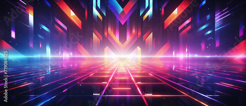 Abstract backgrounds with a retro neon aesthetic, glowing neon lines. © Ozis