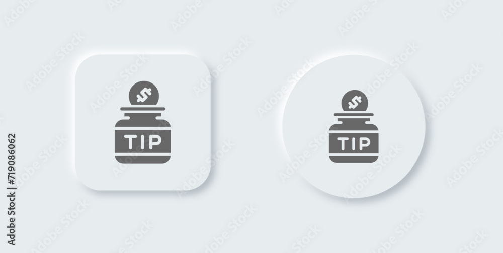 Tip jar solid icon in neomorphic design style. Coin signs vector illustration. Tip jar solid icon in neomorphic design style. Coin signs vector illustration.