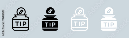 Tip jar icon set in black and white. Coin signs vector illustration.