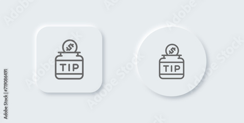 Tip jar line icon in neomorphic design style. Coin signs vector illustration.