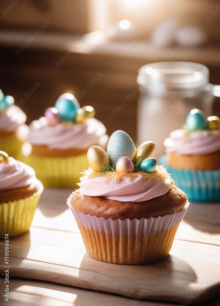 cute cupcake decorated for easter close-up