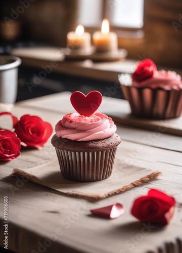 cute cupcake decorated for valentine's day close-up 