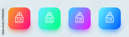 Tip jar line icon in square gradient colors. Coin signs vector illustration.