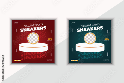 Exclusive shoe collection social media post. Sport shoes and Ladies shoes social media banner for promotion.