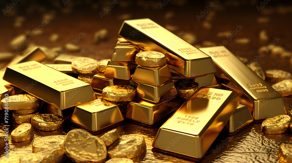 Golden bars on a black background symbolize wealth, success, and financial prosperity in a 3D representation, showcasing the concept of banking, currency, and investment Golden bars on a black background symbolize wealth, success, and financial prosperity in a 3D representation, showcasing the concept of banking, currency, and investment