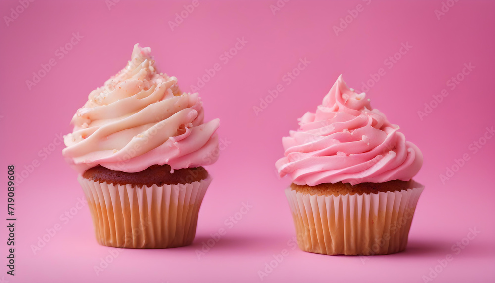 Two cupcake with pink frosting