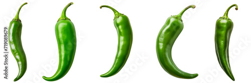 Set of green chili isolated on white or transparent background photo