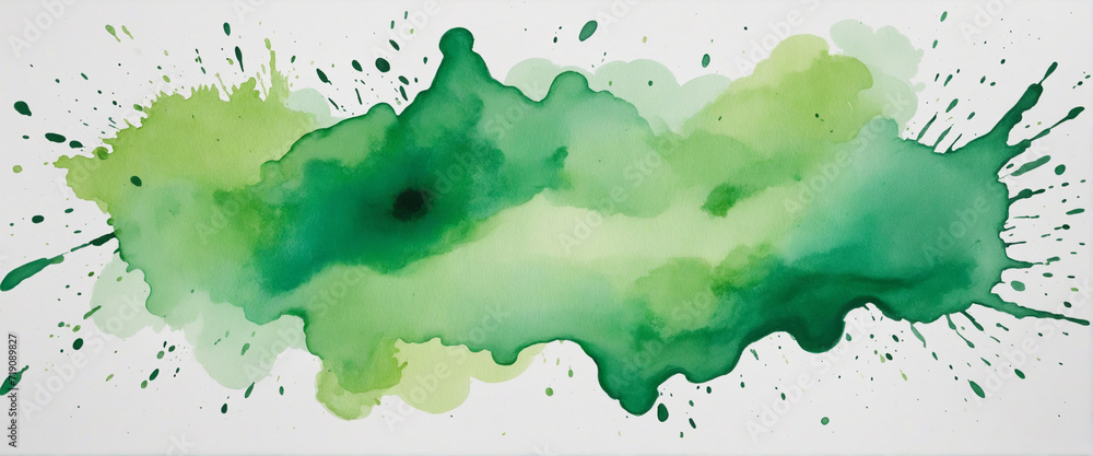 Obraz premium Green watercolor mark on paper. Artistic element on blank backdrop.