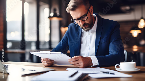 businessman is analyzing data in a report