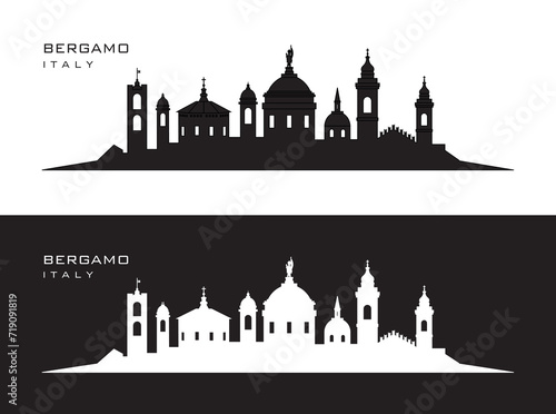 Bergamo Italy skyline on black or white background in vector file. Writing of the name of the city.