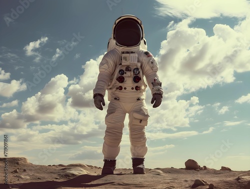Astronaut in the desert. 3d rendering toned image