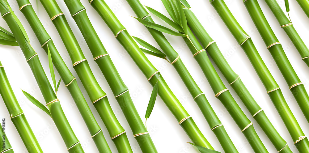 Green bamboo with leaves isolated on white background Green bamboo with leaves isolated on white background