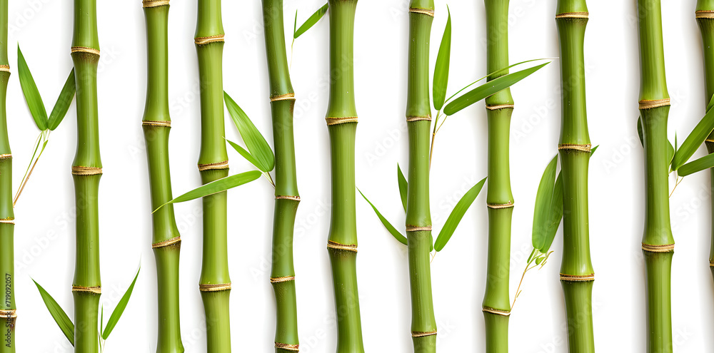 Obraz premium Green bamboo with leaves isolated on white background
