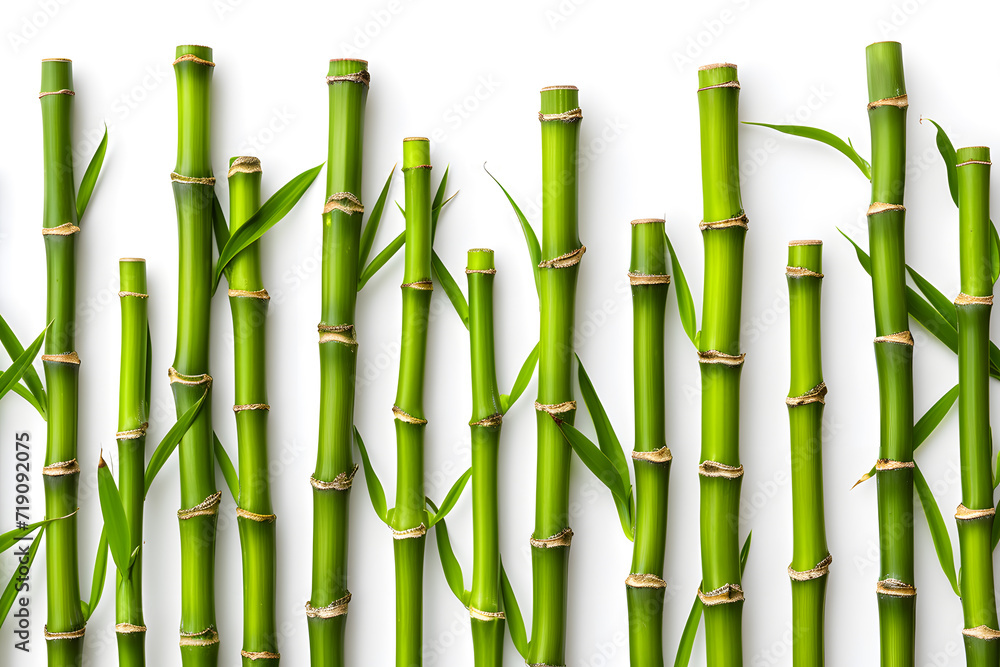 Fototapeta premium Green bamboo with leaves isolated on white background