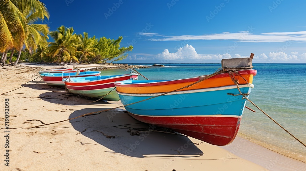 Trees inside the sea with plenty of wooden fishing boats around inside the lake on a cloudy blue sky. Trees inside the sea with plenty of wooden fishing boats around inside the lake on a cloudy blue sky.