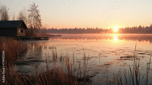 sunrise over the lake high definition(hd) photographic creative image 