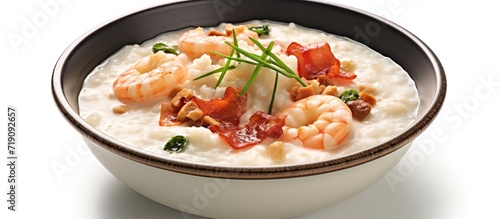 Congee with Scallop Prawn served in a dish isolated on grey background