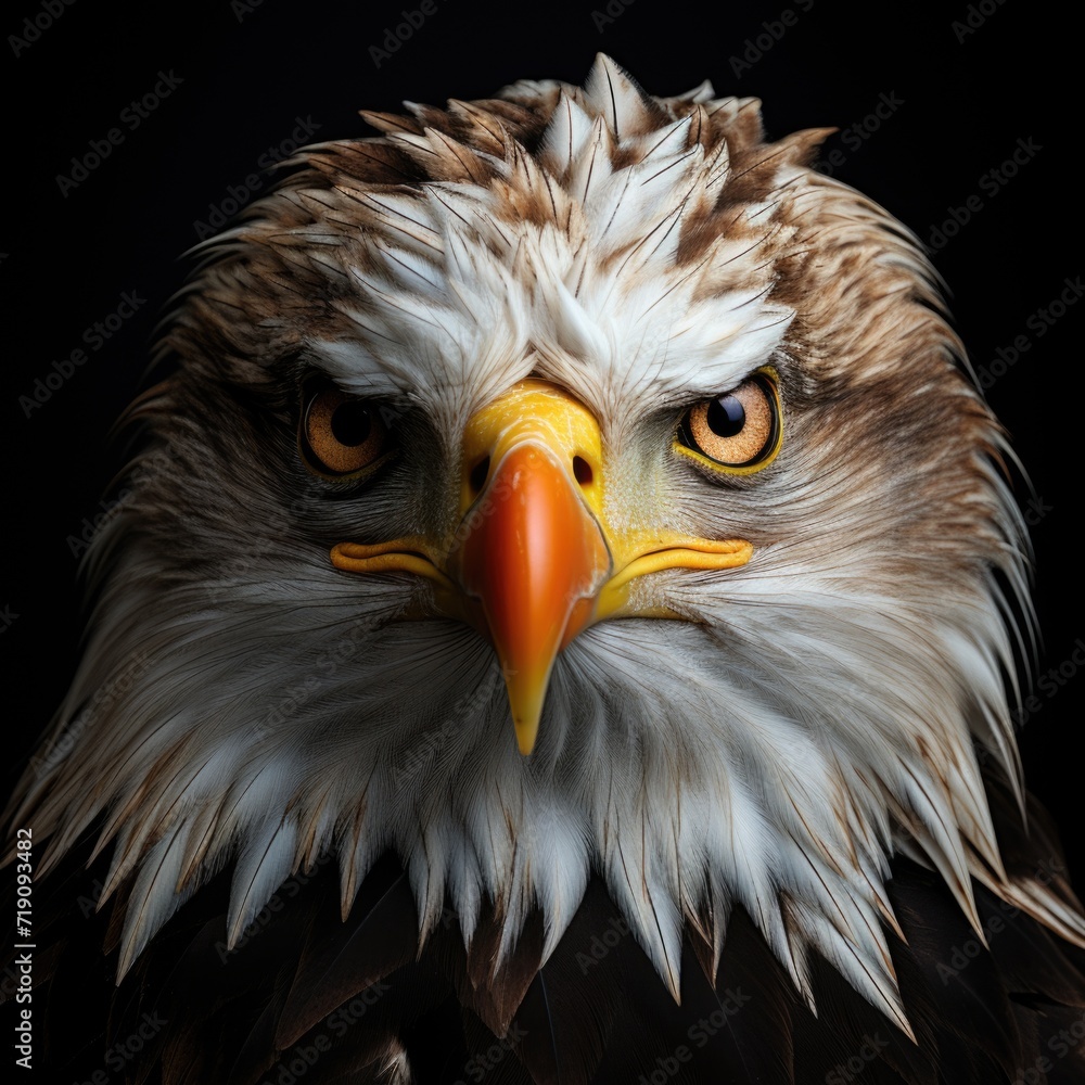 Obraz premium portrait of an closeup of eagle black background looking camera Generative AI