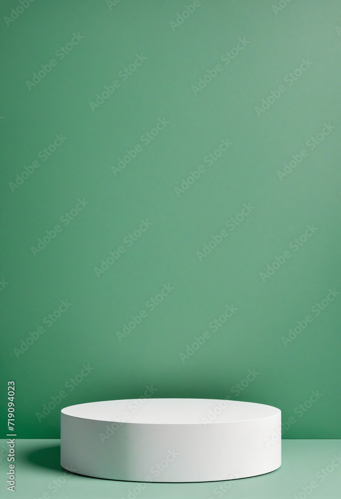 White Round Podium on Green Background with Copy Space for Product Presentation White Round Podium on Green Background with Copy Space for Product Presentation