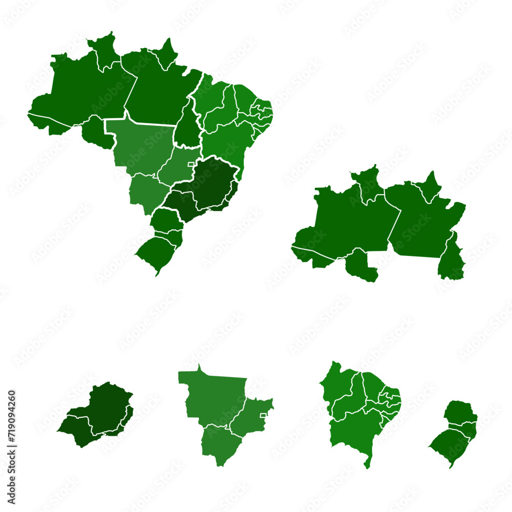 Map of Brazil. Mapa do Brasil e seus estados vazado. - obrazy, fototapety, plakaty 