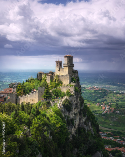 San Marino, Guaita tower on the Titano mount and view of Romagna