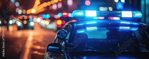 Strobe lights of police car at night photo