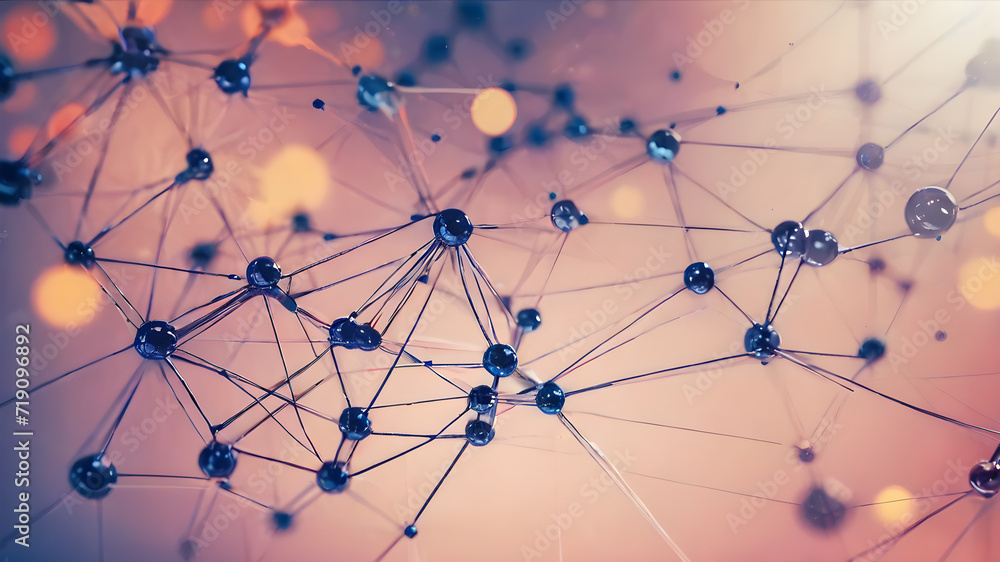 Network structure chemical bonds in molecular level of lines and points, dots and connections. AI generated image, ai Network structure chemical bonds in molecular level of lines and points, dots and connections. AI generated image, ai