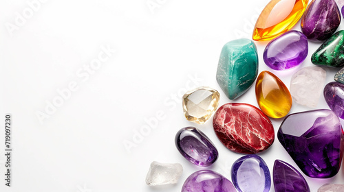 Minimalistic gem stones background concept with empty space. Isolated on textured background. 