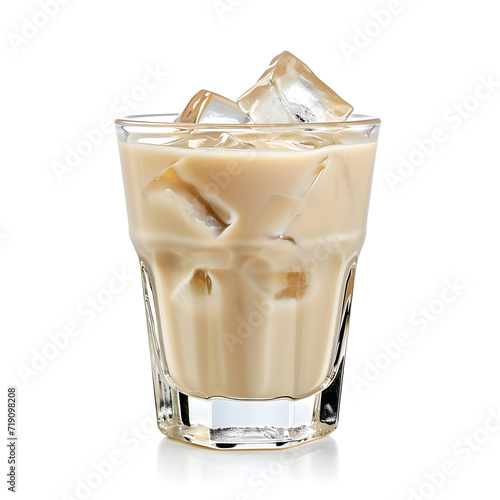 Glass shot of cream liqueur baileys with ice isolated on white background