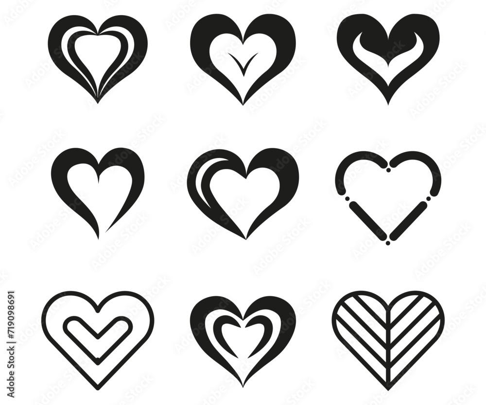 Heart collection, heart shapes abstract, romance icons, love doodles vector illustration Heart collection, heart shapes abstract, romance icons, love doodles vector illustration