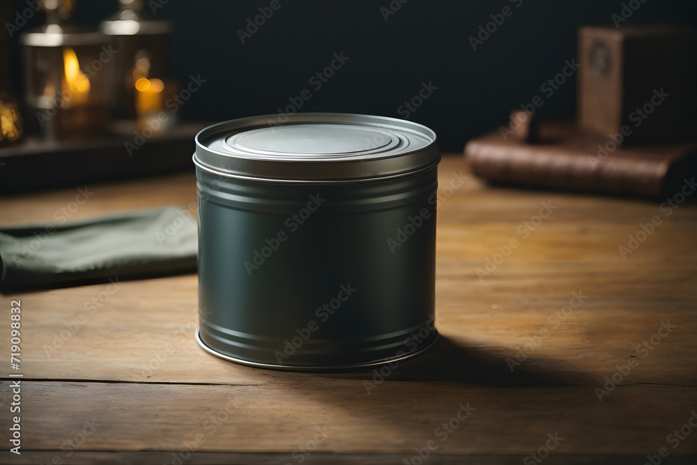 Concept photo shoot of a blank tin Concept photo shoot of a blank tin