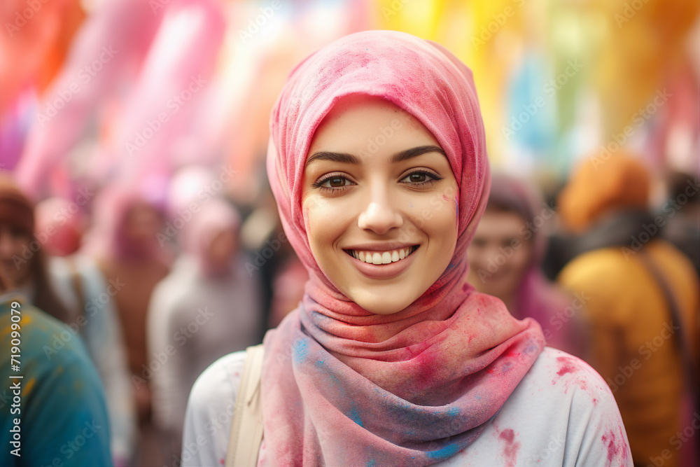 Generative AI technology conceptual picture Young confident arabian asian muslim woman in abaya hijab Generative AI technology conceptual picture Young confident arabian asian muslim woman in abaya hijab